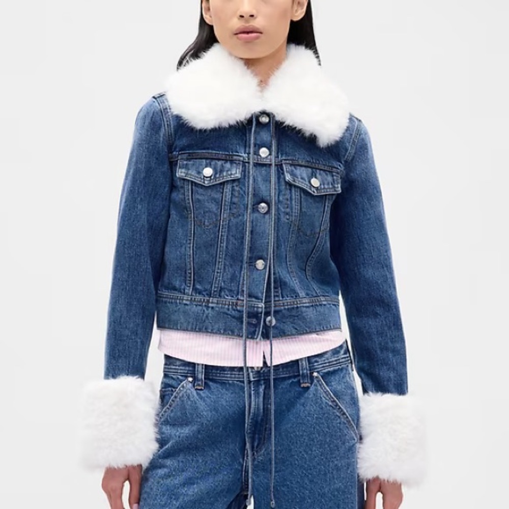 Gap x Sandy Liang Denim Fur Jacket L NWT - Picture 4 of 6